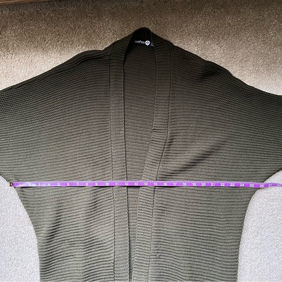 Boohoo Plus Cocoon Oversized Rib Knit Cardigan — Khaki - Picture 8 of 8